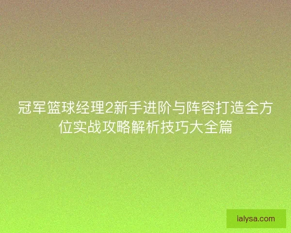 冠军篮球经理2新手进阶与阵容打造全方位实战攻略解析技巧大全篇